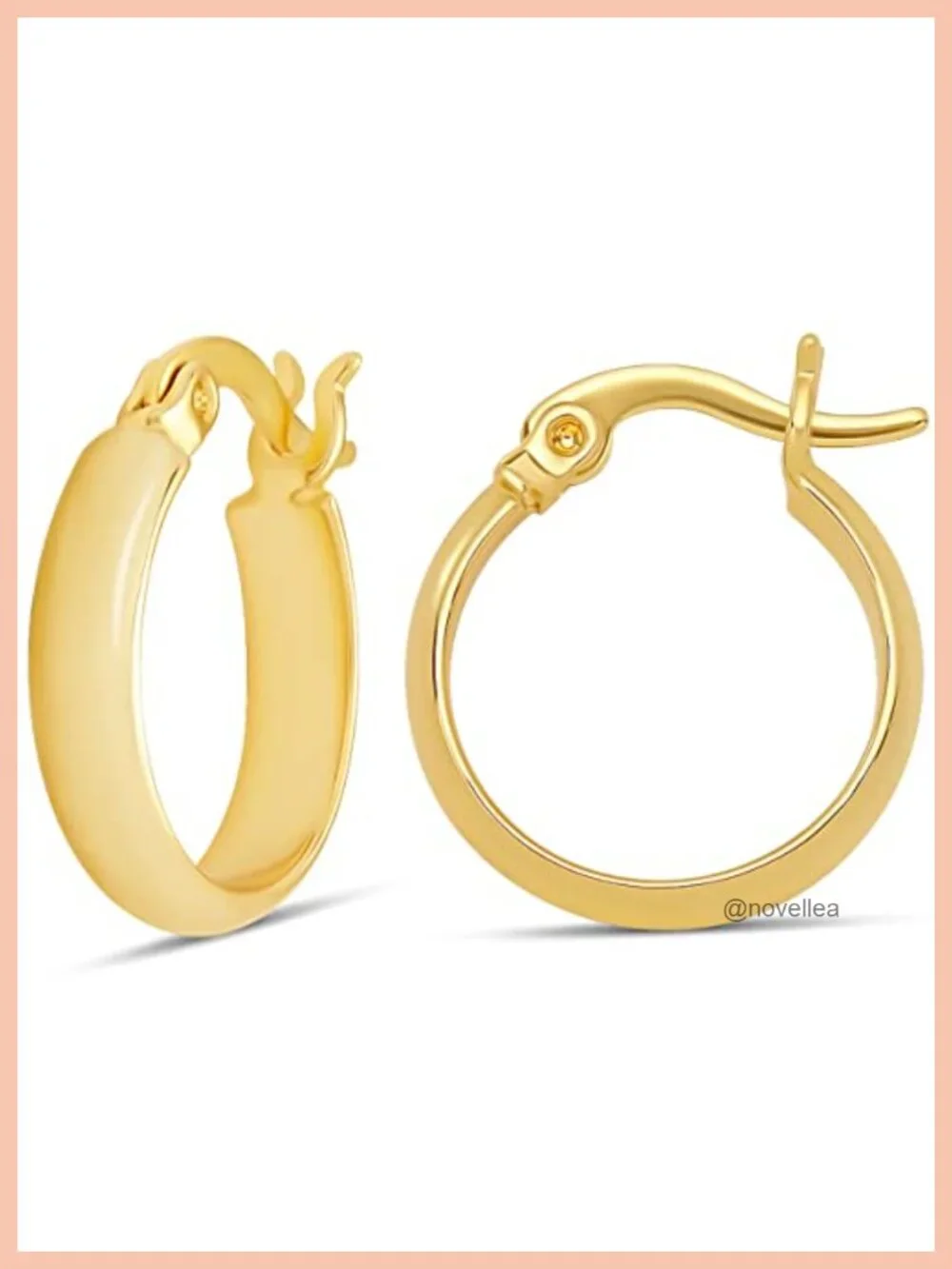 14K Gold Plated Polished Dome Hoop Earrings 15mm Lightweight Hypoallergenic